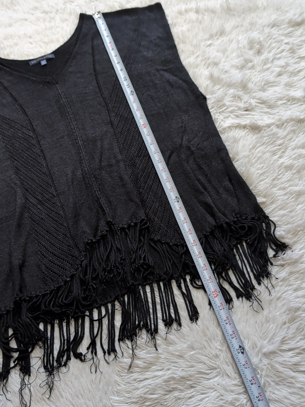Saks Fifth Black Knit Tassel Poncho Oversized Fall Layering Sweater M/L - Picture 11 of 11